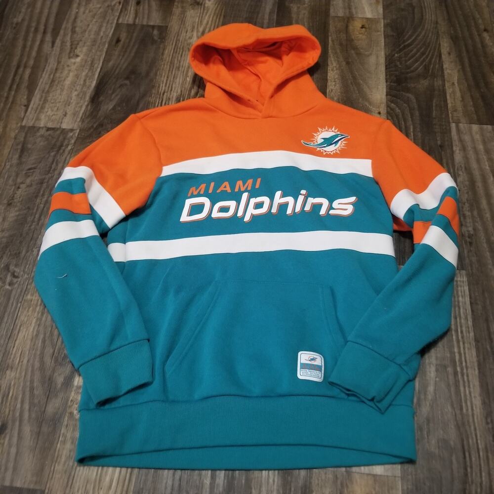 NFL Miami Dolphins Mens Long Sleeve Pullover Size L Hoodie Blue Org Team Apparel